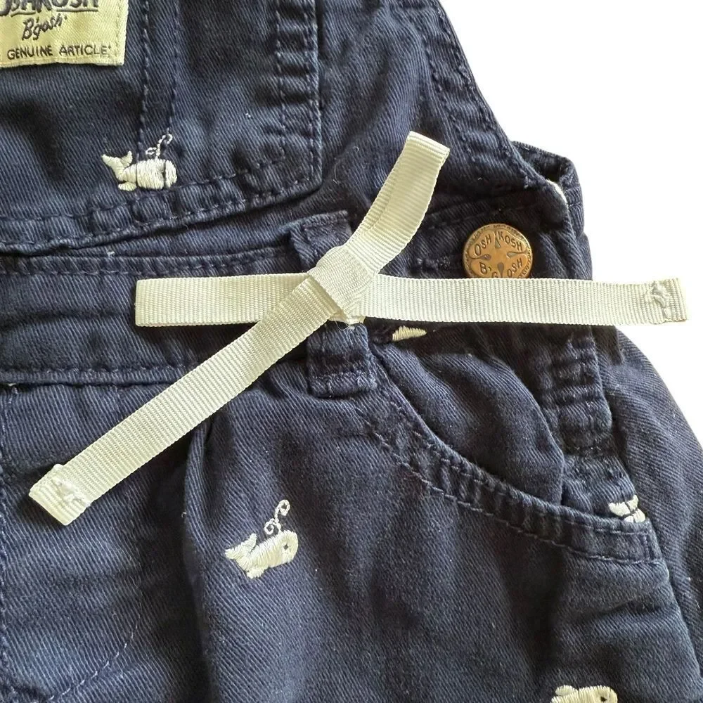 Osh Kosh B'Gosh Overall Dress Size 24 Months Navy Blue White Whales Nautical